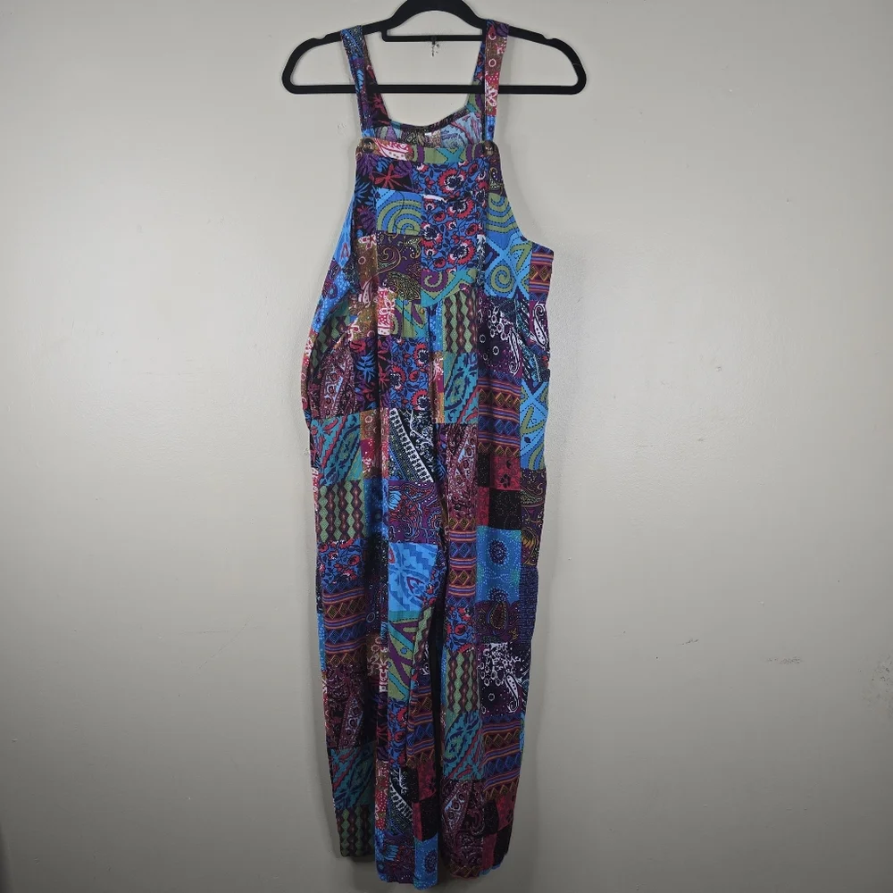 Women Cotton Linen Jumpsuit Casual Loose Summer Romper Boho Floral Adjustable L